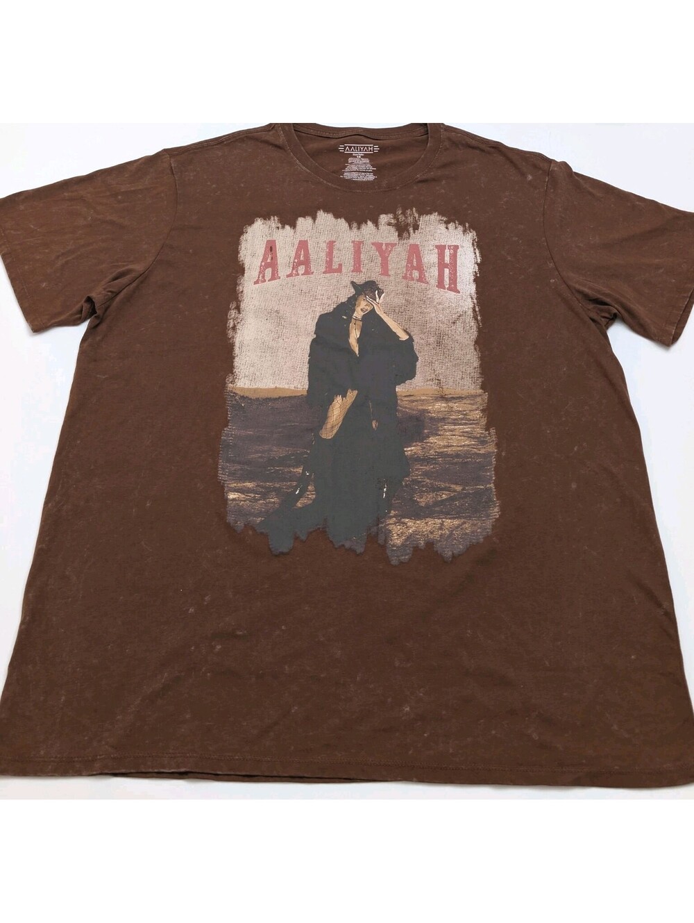 Aaliyah Graphic Tee Womens 1X Brown Mineral Wash Band Music Shirt NWT